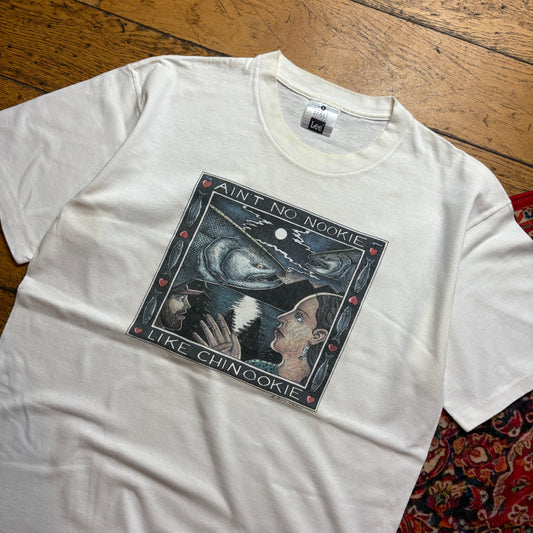 Vintage White Fishing Single Stitch Graphic T-Shirt - S