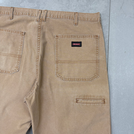 Vintage Dickies Workwear Cream Brown Carpenter Baggy Trousers - 38