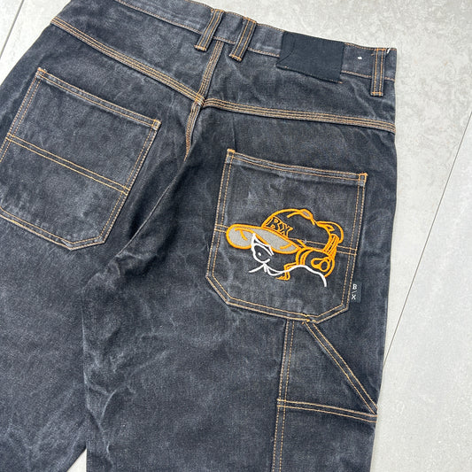 Vintage Embroidered Hip Hop Baggy Black Shorts Jorts - 32