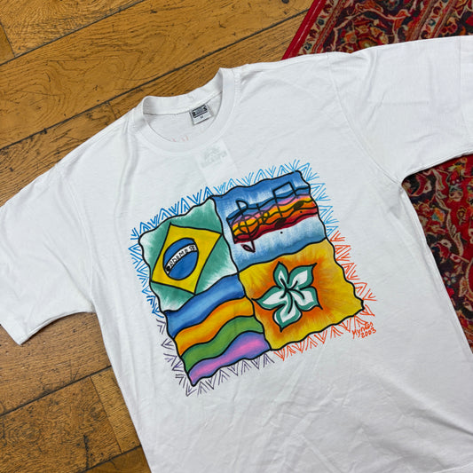 Vintage 2003 Brazil White Graphic T-Shirt - S