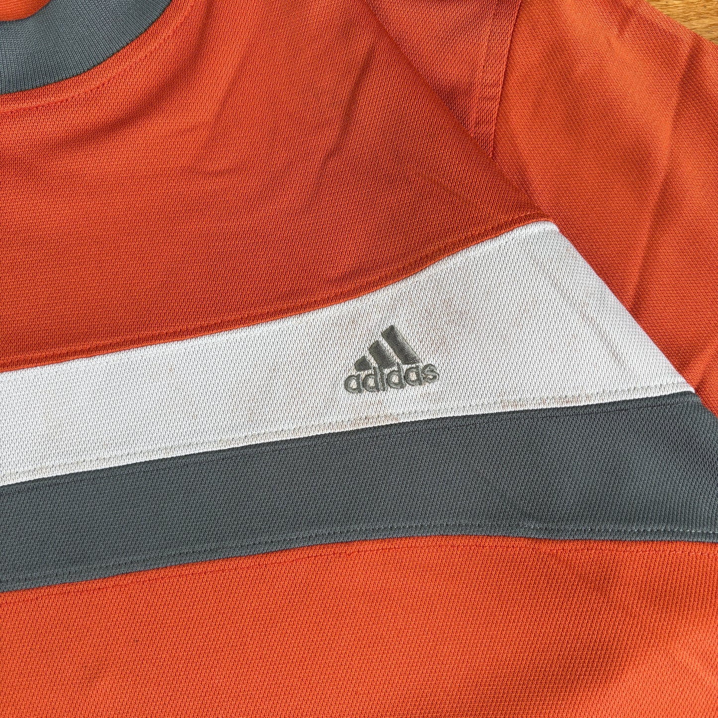 Vintage Adidas Embroidered Orange Stripe T-Shirt - L