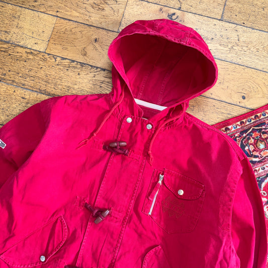 Vintage 90s Energie Red Fireman Boxy Clasp Parka Workwear Jacket - L