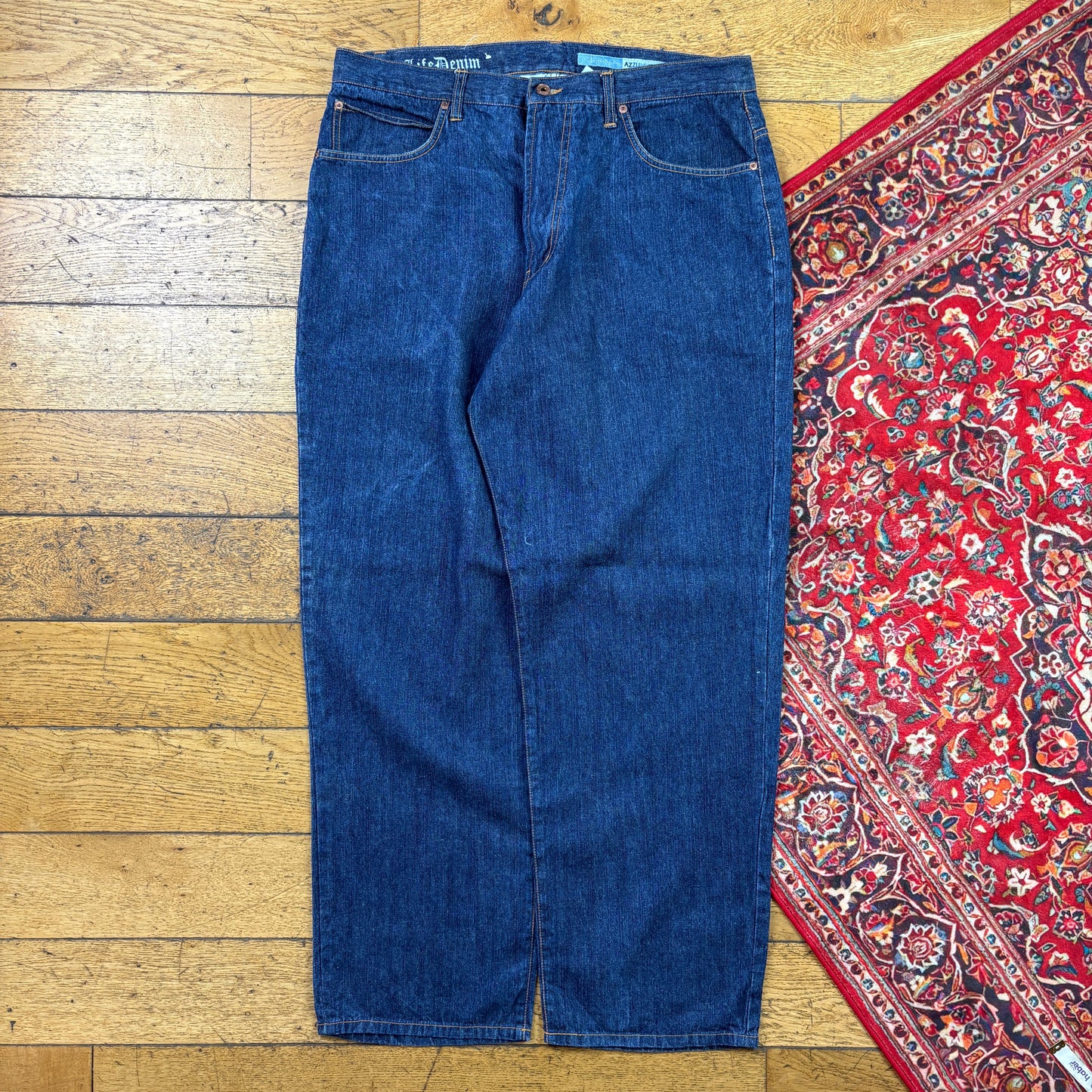 Vintage Azzure Blue Embroidered Y2K Hip Hop Baggy Jeans - 40