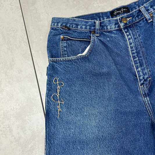 Vintage Embroidered Hip Hop Baggy Blue Shorts Jorts - 34