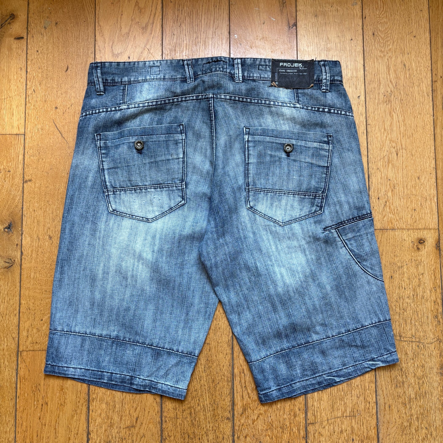 Vintage Double Knee Blue Hip Hop Shorts Jorts - 36