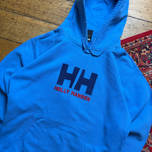 Vintage Helly Hansen Blue Hoodie Embroidered Sweatshirt - S