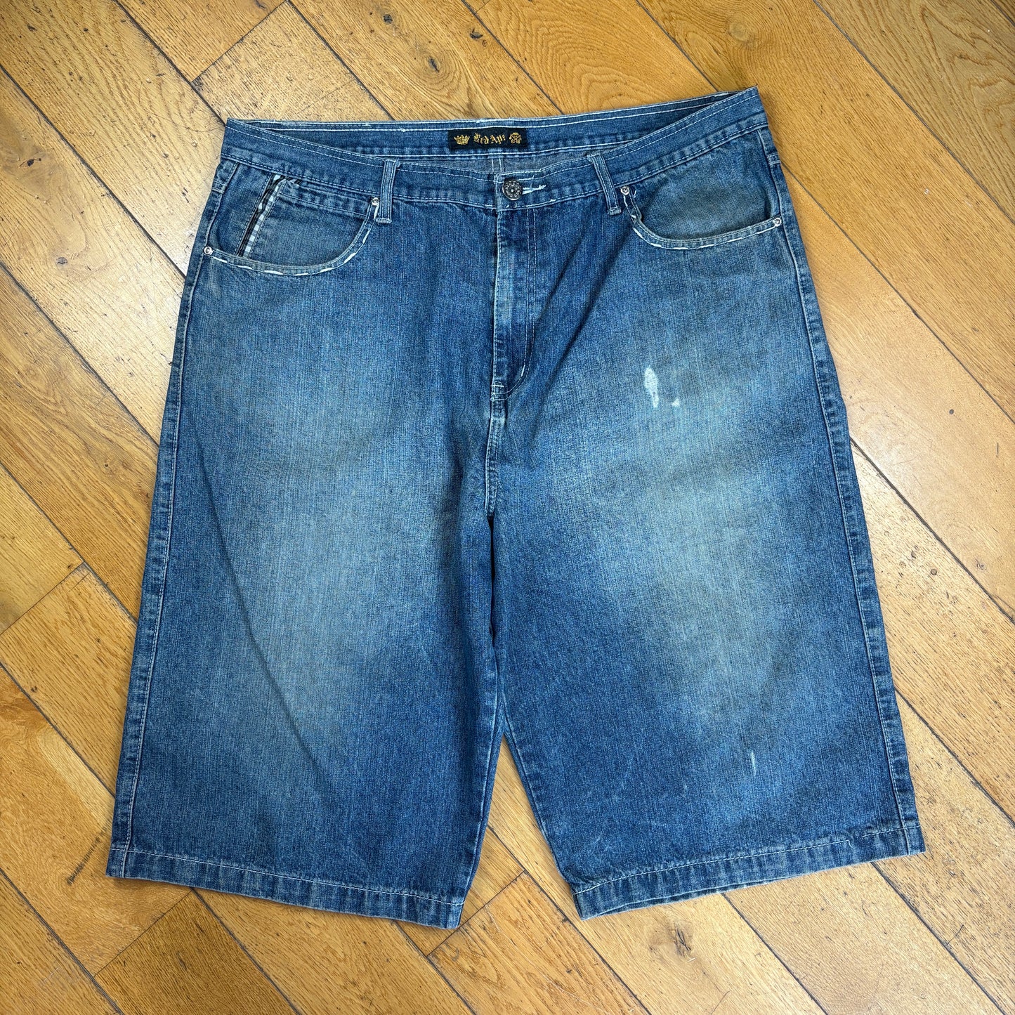 Vintage Red Ape Embroidered Hip Hop Blue Baggy Shorts Jorts - 40