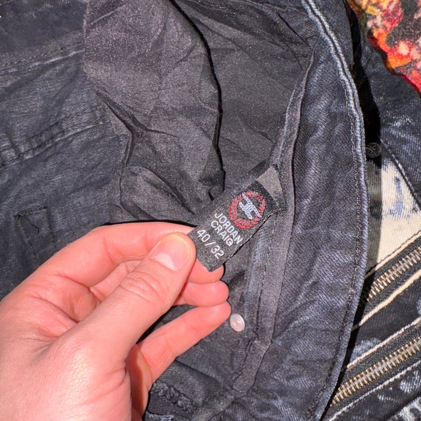 Vintage Navy Embroidered Y2K Hip Hop Slim Jeans - 42L