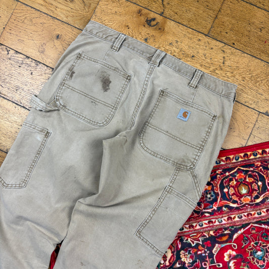 Vintage Carhartt Cream Womens Workwear Carpenter Baggy Trousers - Size 12/14