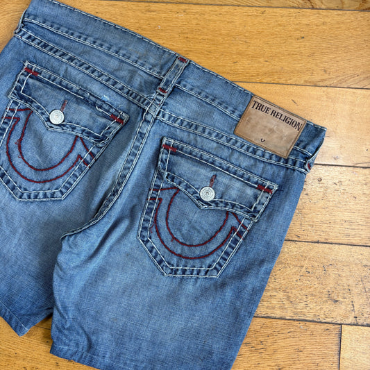 Vintage True Religion Blue Embroidered Y2K Shorts Jorts - 42