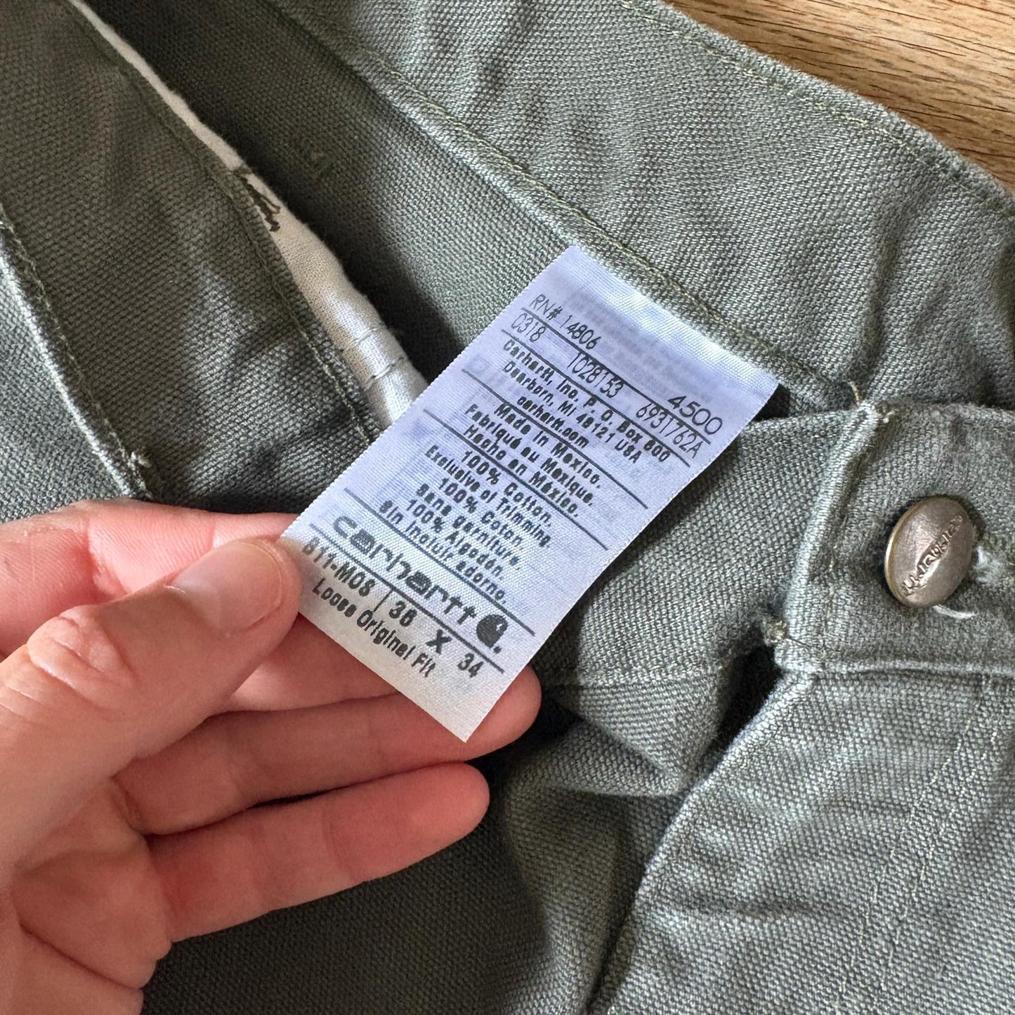 Vintage Carhartt Green Khaki Workwear Carpenter Baggy Trousers - 36L
