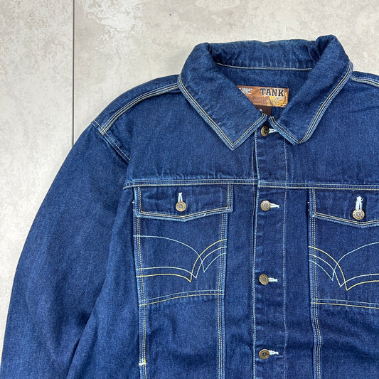 Vintage Tank Jeans Hip Hop Contrast Stitch Baggy Denim Jacket - XL