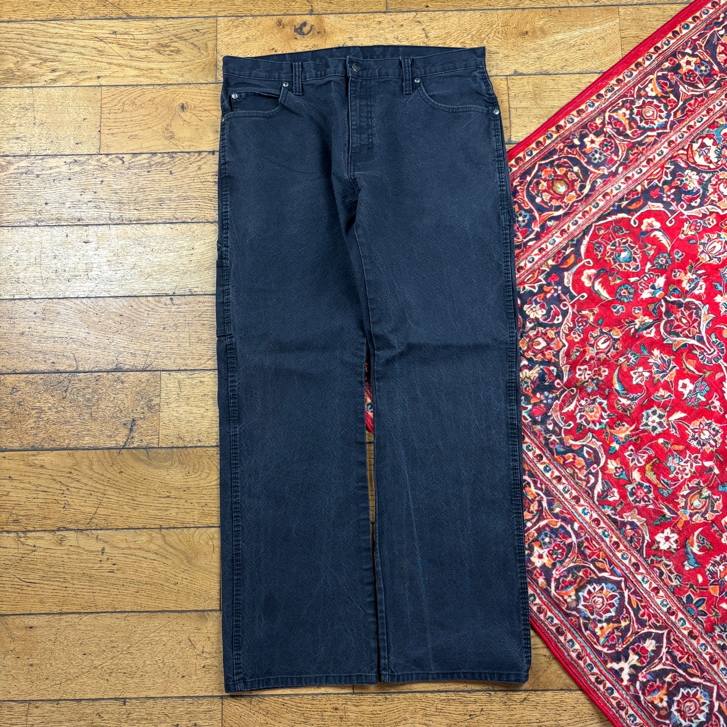 Vintage Dickies Workwear Carpenter Baggy Black Trousers - 34