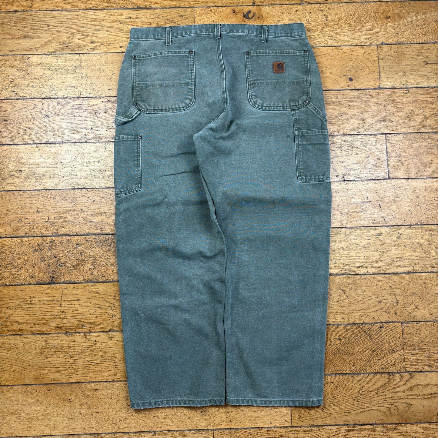 Vintage Carhartt Green Khaki Double Knee Workwear Carpenter Baggy Trousers - 38