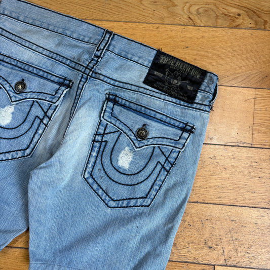 Vintage True Religion Blue Embroidered Y2K Shorts Jorts - 40