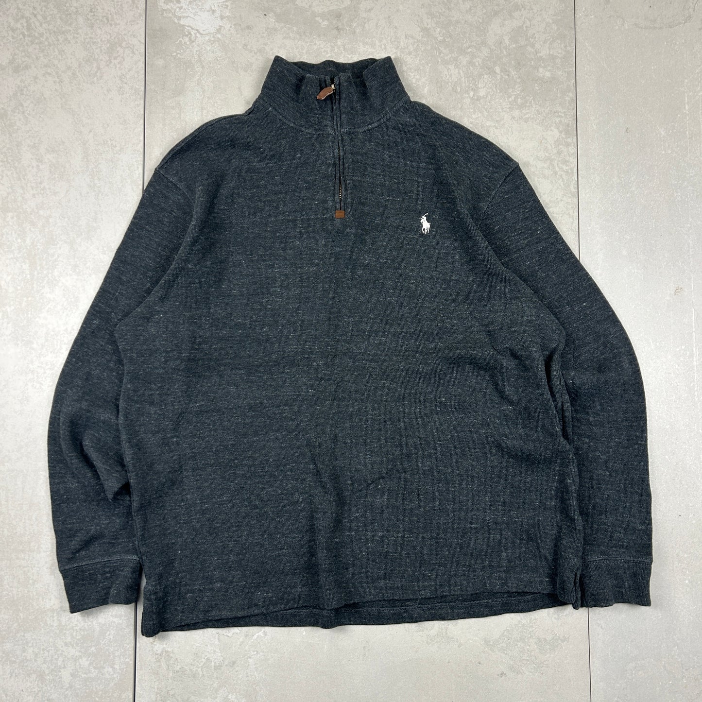 Vintage Ralph Lauren Knit Quarter Zip 1/4 Jumper Grey - XL