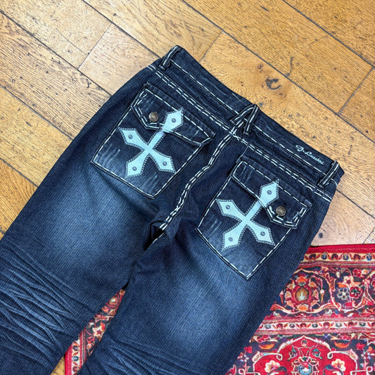 Vintage Blue Bootcut Embroidered Y2K Hip Hop Baggy Jeans - 36