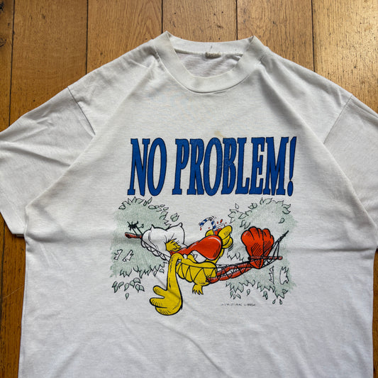 Vintage 1995 No Problem Single Stitch White Graphic T-Shirt - S/M