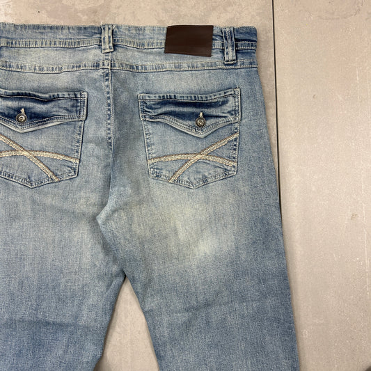 Vintage Embroidered Hip Hop Baggy Blue Jeans - 36