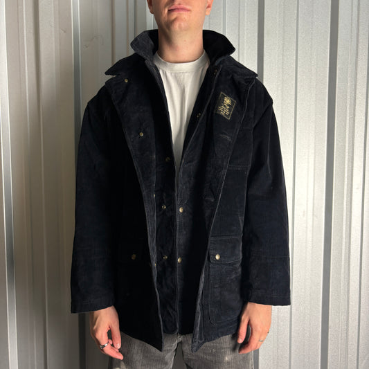 Vintage Fay Corduroy Heavy Black Barn Workwear Utility Funnel Neck Jacket - M