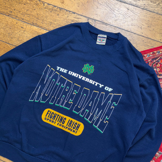 Vintage 90s Notre Dame Fighting Irish USA College Navy Graphic Sweatshirt - XL
