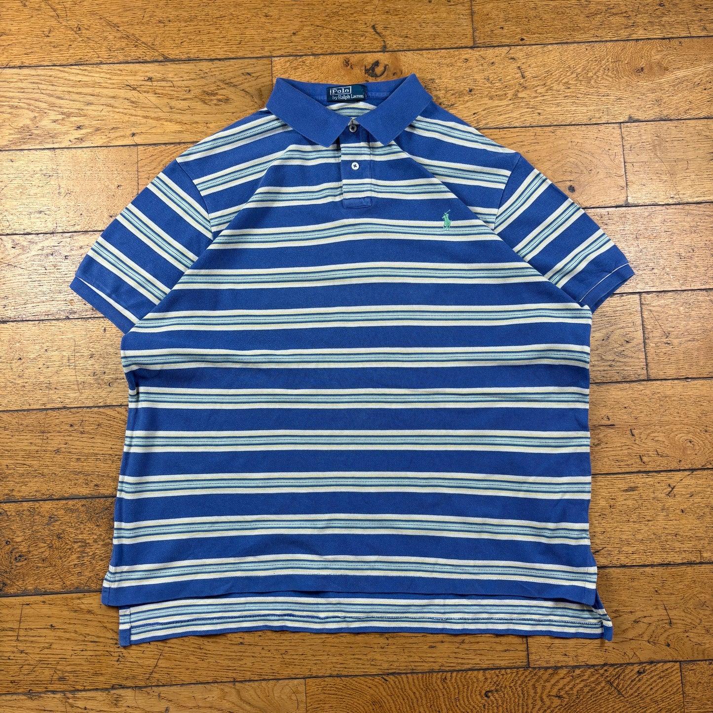Vintage Ralph Lauren Blue Stripe Polo T-Shirt - XL