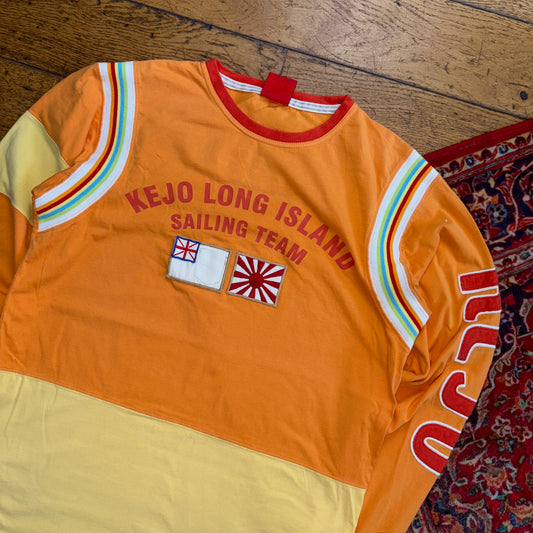 Vintage Orange Japan Sailing Embroidered Long Sleeve Graphic T-Shirt - S