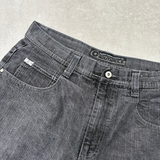 Vintage Southpole Embroidered Black Hip Hop Baggy Shorts Jorts - 36