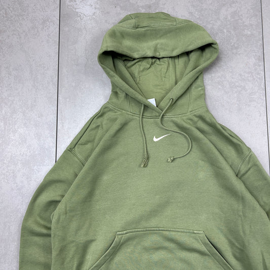 Vintage Nike Centre Swoosh Green Embroidered Hoodie Sweatshirt - L