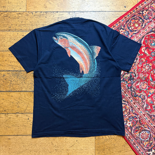 Vintage 90s Fishing Navy Single Stitch Graphic T-Shirt - S