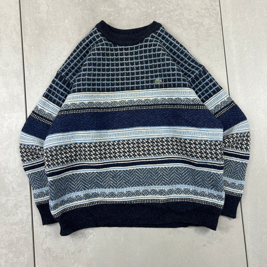 Vintage Lacoste Knit Wool Jumper Blue Pattern - S
