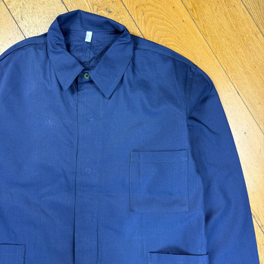 Vintage French Chore Workwear Jacket Blue Overcoat - L