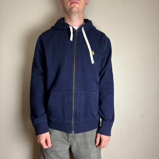 Vintage Ralph Lauren Navy Blue Zip Hoodie Embroidered Sweatshirt - XL