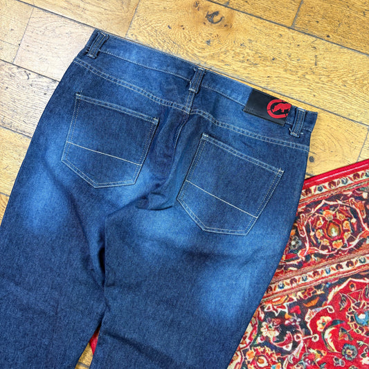 Vintage Ecko Unltd Blue Embroidered Y2K Hip Hop Straight Jeans - 36
