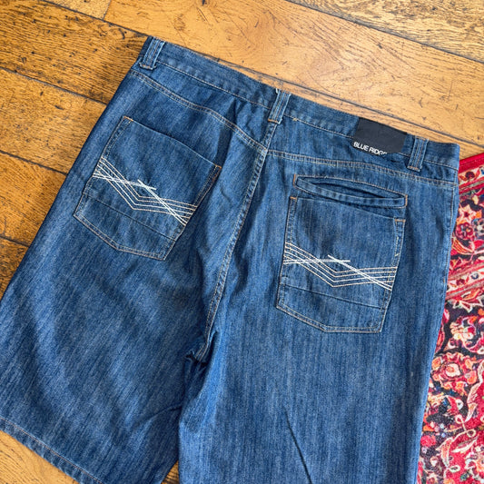 Vintage Blue Ridge Embroidered Hip Hop Blue Baggy Shorts Jorts - 42
