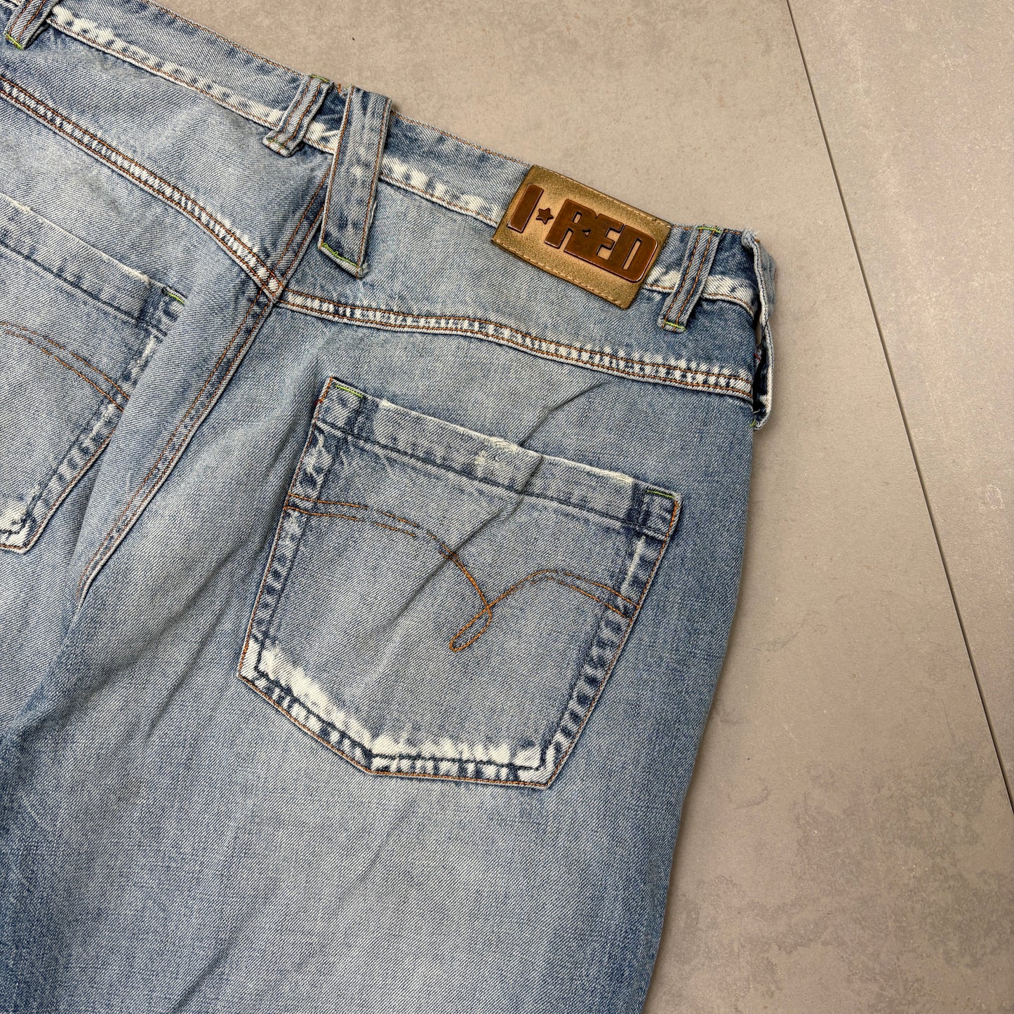 Vintage I-Red Embroidered Hip Hop Blue Baggy Shorts Jorts - 36