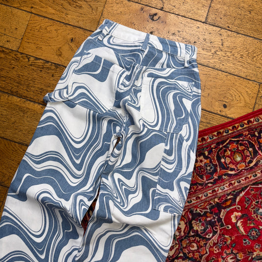 Vintage Pacsun Swirl Pattern Blue White Boyfriend Carpenter Jeans - 23 (XS)
