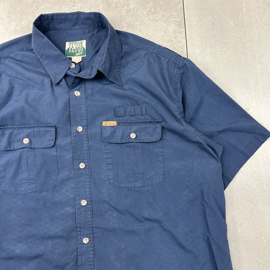 Vintage Woolrich Navy Short Sleeve Workwear Shirt - XL