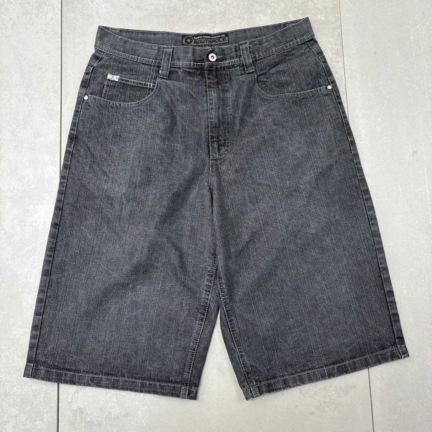 Vintage Southpole Embroidered Black Hip Hop Baggy Shorts Jorts - 36