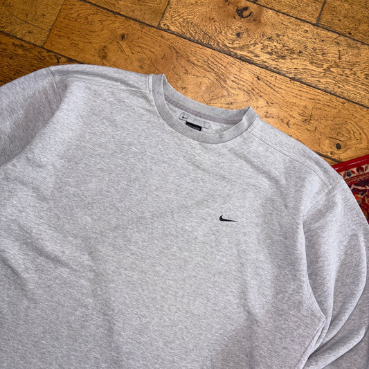 Vintage Nike Grey Y2K Swoosh Embroidered Sweatshirt - 2XL