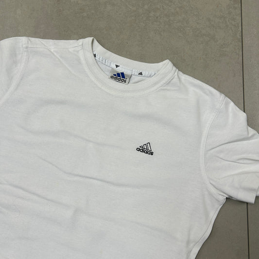 Vintage 90s Adidas White Embroidered Womens Graphic T-Shirt - Size 14