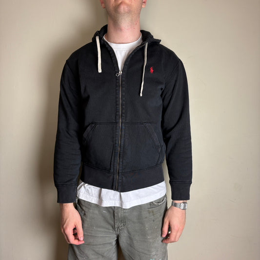 Vintage Ralph Lauren Black Hoodie Zip Embroidered Sweatshirt - M