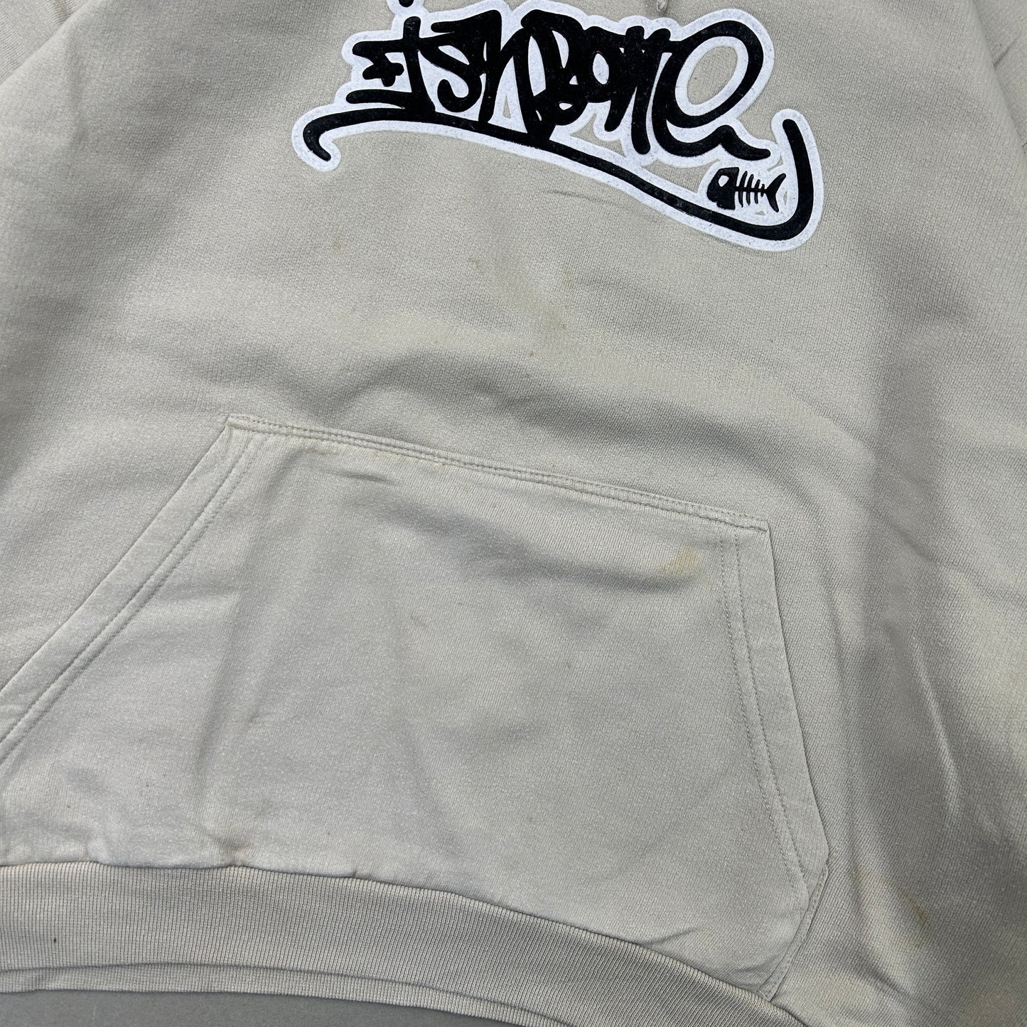 Vintage Fishbone Cream Surfwear Embroidered Hoodie Sweatshirt - M