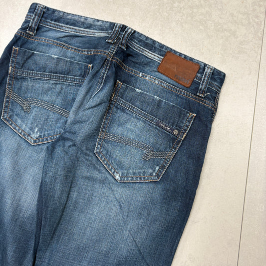 Vintage Mavi Embroidered Hip Hop Baggy Blue Jeans - 34