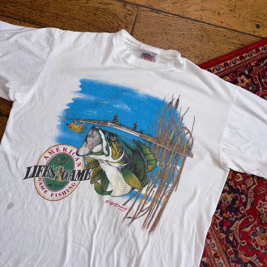 Vintage 90s Fishing White Single Stitch Graphic T-Shirt - M
