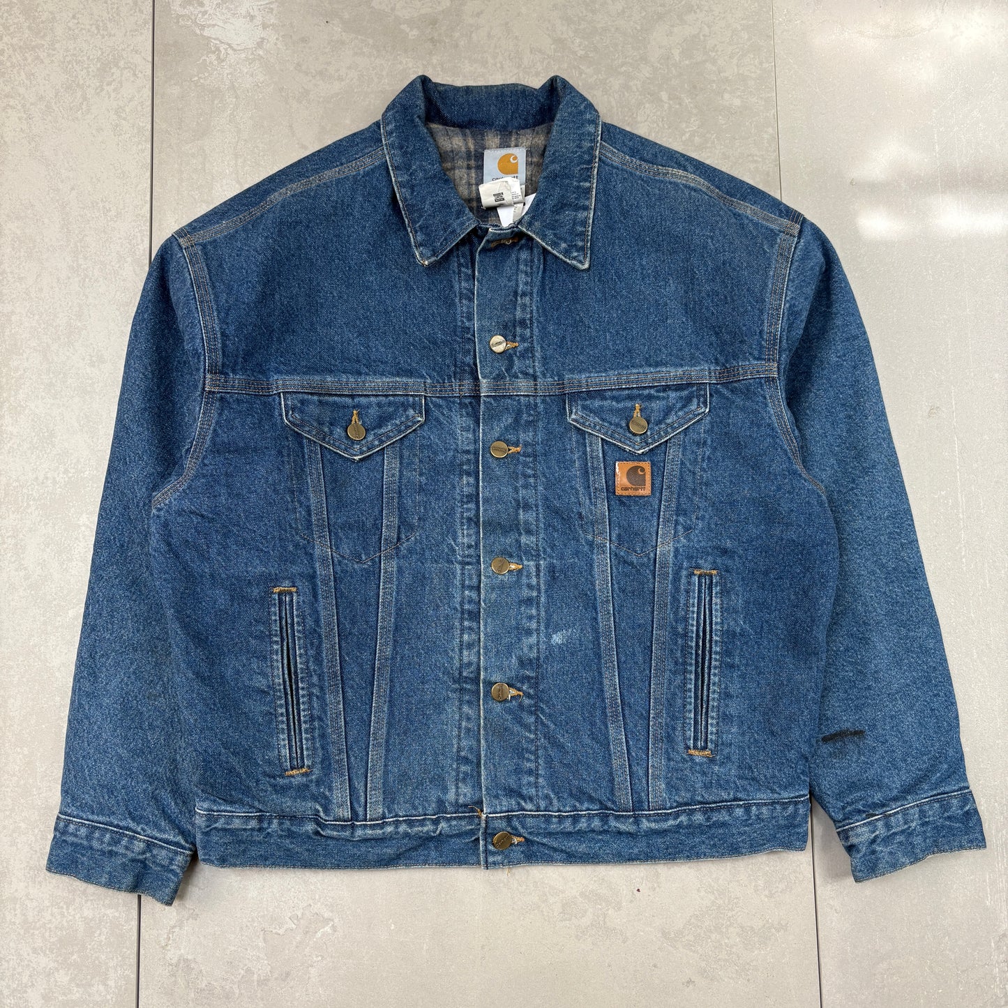 Vintage Carhartt Blue Denim Detroit Trucker Workwear Jacket - L
