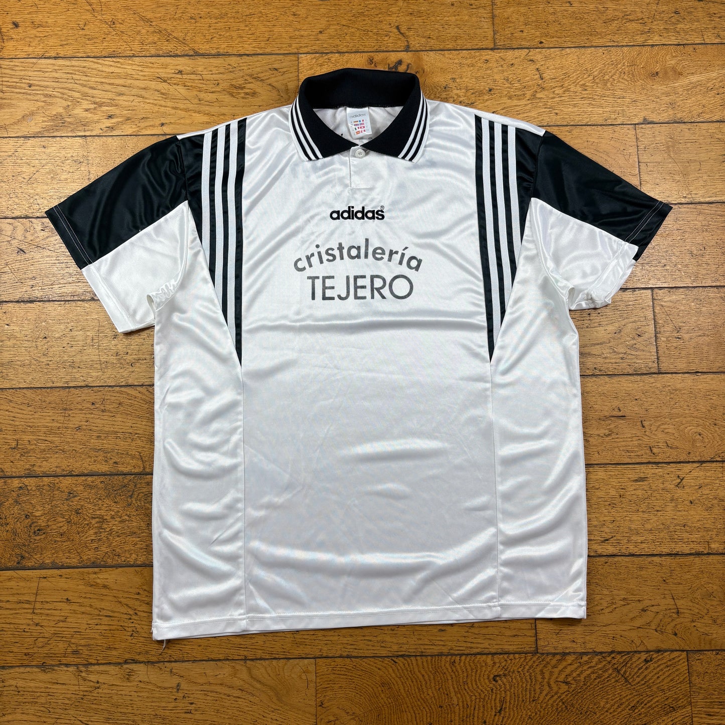 Vintage Adidas White Black Football Polo T-Shirt - XL