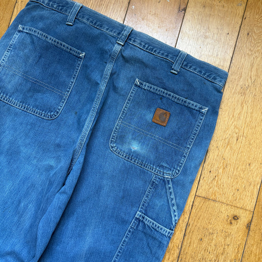Vintage Carhartt Workwear Carpenter Baggy Blue Jeans - 36