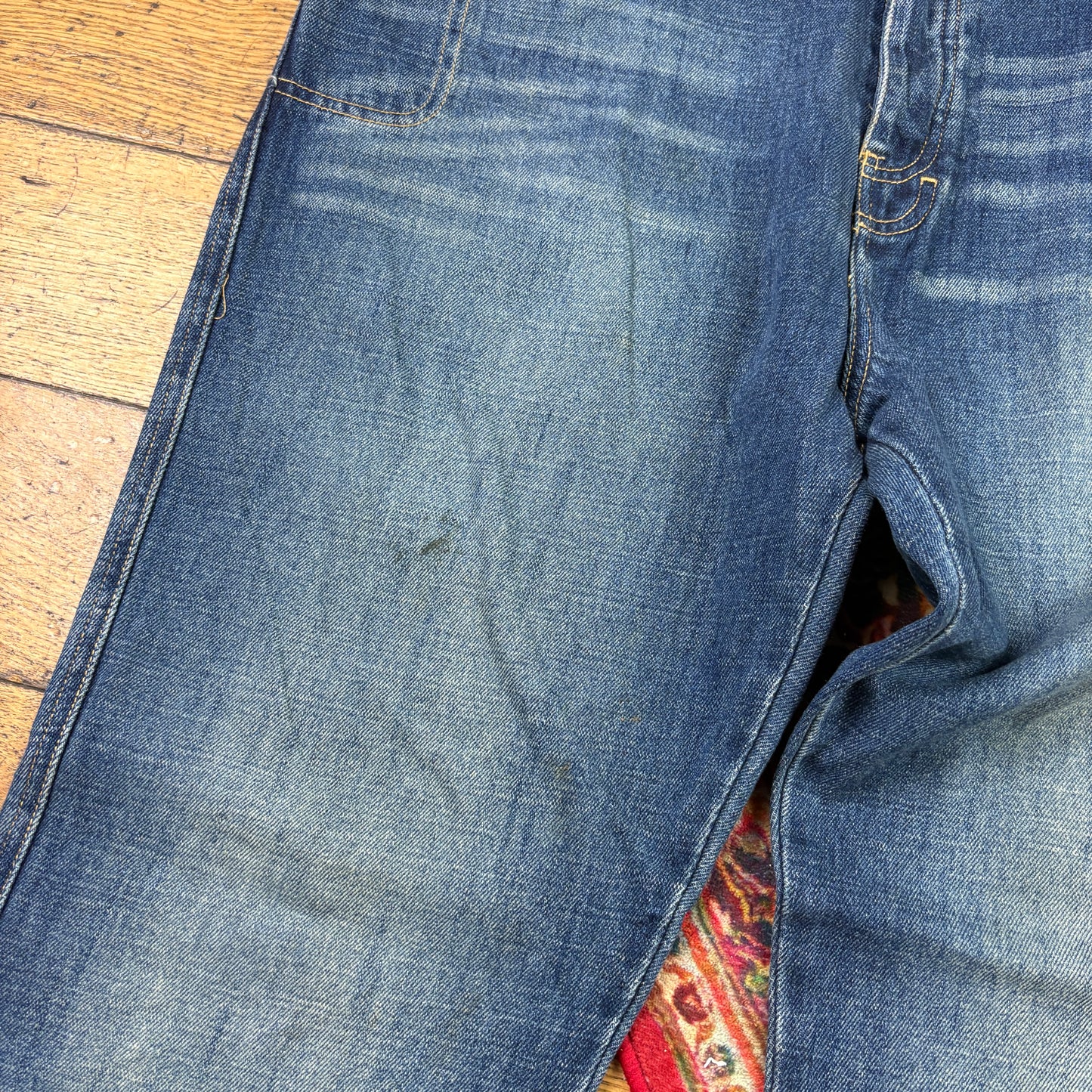 Vintage Split Blue Embroidered Y2K Hip Hop Straight Jeans - 40