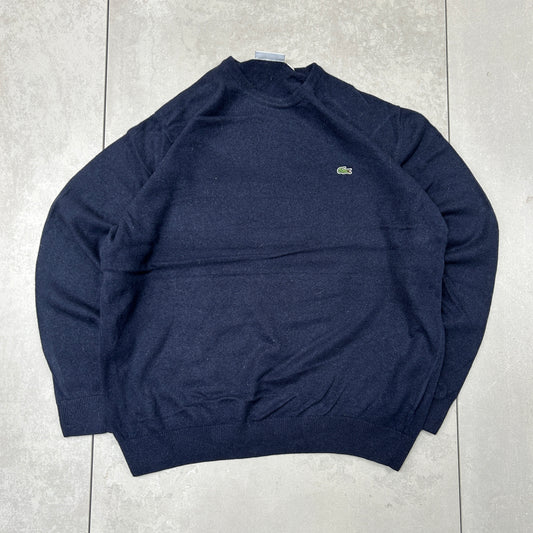 Vintage Lacoste Navy Embroidered Knit Jumper - XL